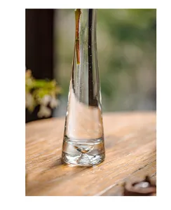 Glass vase, narrow neck solifleur vase for single flower stem, modern transparent tabletop decor.