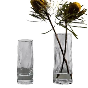 Nordic creative clear glass vase set for home living room decor, irregular modern flower arrangement.