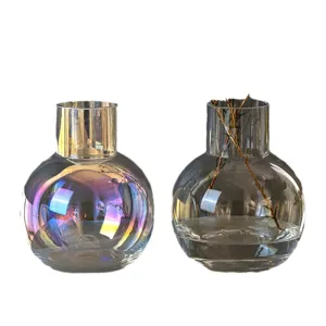 Nordic iridescent laser glass vase modern minimalist transparent flower arrangement home decor