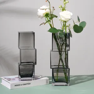Jarrón de vidrio irregular escalonado hecho a mano lujo decoración moderna florero