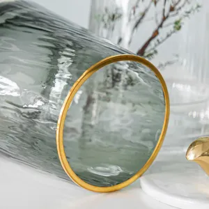 Nordic luxury transparent glass vase with gold rim for modern living room table floral decor