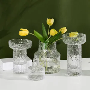 Ins-style transparent glass glacier vase set, elegant table flower arrangement home decor.