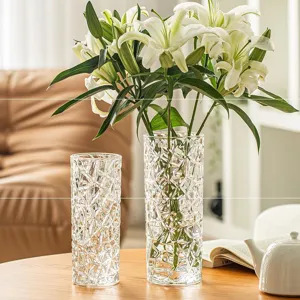 Crystal clear glass vase set for elegant flower arrangements and modern home table decor.