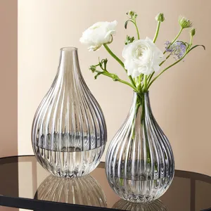 Nordic minimalist striped glass vase transparent hydroponic fresh flower home decor table ornament