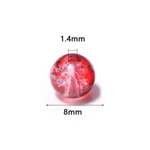 Red crackle glass bead 8mm DIY handmade jewelry making spacer bead craft accessory component.