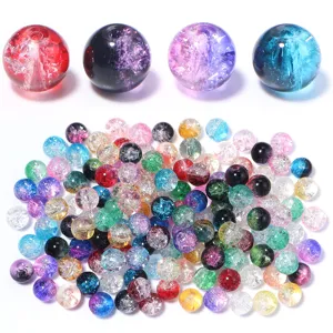 Vibrant crackle glass beads for DIY handmade jewelry, bracelets, and necklaces.