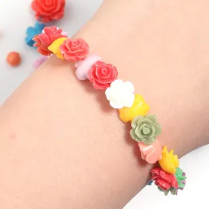 Colorful 3D resin camellia flower bracelet cute multi-color floral beaded wrist jewelry for women