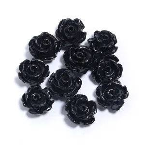 Black 3D resin camellia flower beads for bracelet necklace jewelry making DIY craft accessories