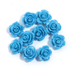Blue 3D resin camellia flower beads cabochons for DIY phone case jewelry making crafts.