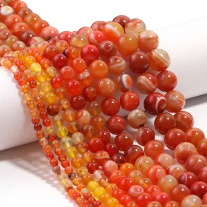 Natuurlijke Oranje Gestreepte Agaat Zijde Ronde Kralen Voor DIY Sieraden Maken Accessoires Gepolijste Edelsteen Losse Kralen