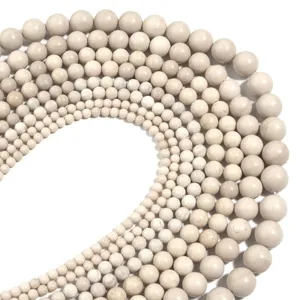 Natural white stone fossil round beads for DIY bracelet and earring making accessories