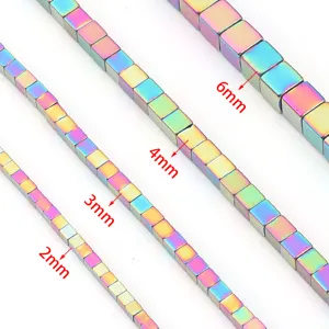 Rainbow hematite square loose beads gemstone spacer beads for DIY jewelry making supplies.