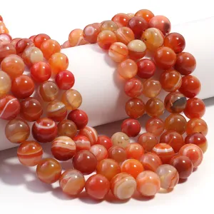 Oranje gestreepte agaat edelsteenkralen voor DIY sieraden maken, gladde ronde kralen.