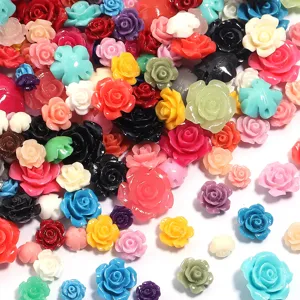Colorful 3D resin rose flower cabochons for DIY phone case jewelry making and craft accessories.