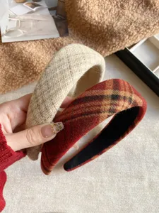 Korean style plaid wide headband fashion elegant hair hoop women daily wear casual chic accessory