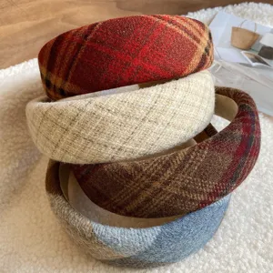 Thick plaid wide headband vintage preppy style winter hair hoop cute daily hair accessories