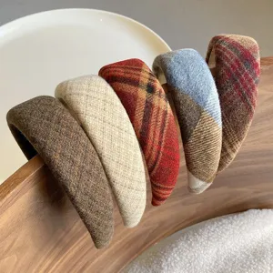 Thick plaid hairband vintage college style wide headband warm autumn winter hair accessories