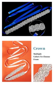 Exquisite rhinestone bridal belt with satin ribbon, luxury wedding dress accessory.