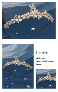 Braut Strass Krone Haarreif mit zarten Metallblumen fuer Hochzeit Haarschmuck Accessoires.