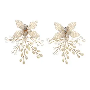 Handmade crystal pearl bridal shoe clips decorative rhinestone shoe flower accessories