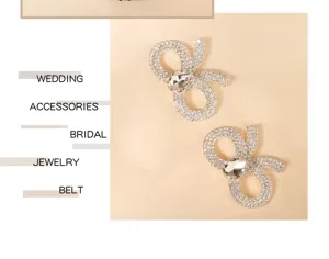 Detailed view of sparkling crystal rhinestone bow shoe clips, elegant wedding bridal accessories.