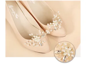 Handmade crystal pearl bridal shoe clips elegant floral rhinestone shoe decoration accessories.