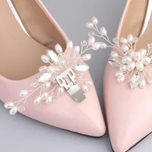 Handmade pearl crystal shoe clips bridal rhinestone decorative shoe buckles for women