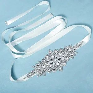 Braut Kristall Strass Taillengürtel mit weißem Satinband für Hochzeitskleid Zubehör.