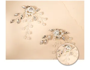 Detailed shot of sparkling crystal pearl bridal shoe clips, luxury DIY wedding accessories.