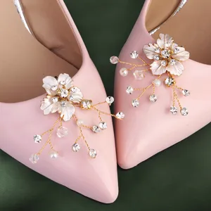 Elegante Legierung Strass Blumen Schuhclips Für Hochzeit Braut Künstliche Perle Schuhschnalle Blume Dekoration Damen High Heels
