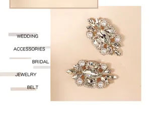 Detailed close-up shot of sparkling rhinestone pearl wedding shoe clips, elegant bridal.