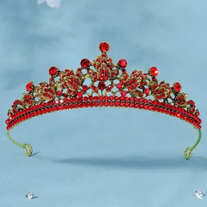 Tiara vintage con strass rossi corona da sposa regina di lusso accessori per capelli festa