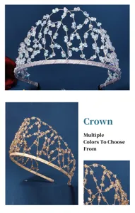 Handmade crystal crown hairband with sparkling rhinestones, intricate wire-wrapped mesh detail.