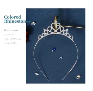 Sparkling rhinestone crown headband detail, lovely heart tiara for kids and dance performances.