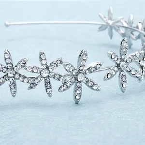 Silberner Metall Blumen Strass Haarreif für Braut Party Haarschmuck eleganter Stil.