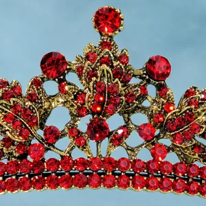Vintage Oro Rosso Strass Sposa Tiara Regina Corona Capelli Accessorio per Nozze Festa
