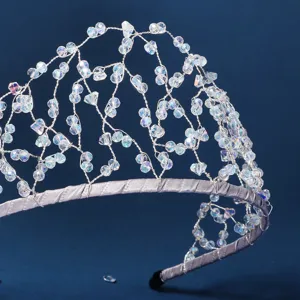 Handmade crystal rhinestone headband bridal tiara mesh hair hoop wedding hair accessories