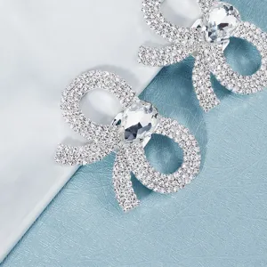 Sparkling crystal rhinestone bow shoe clips, elegant detachable metal charms decor