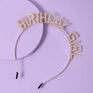 Serre-tête anniversaire strass dorée élégant accessoire cheveux pour fête et femmes
