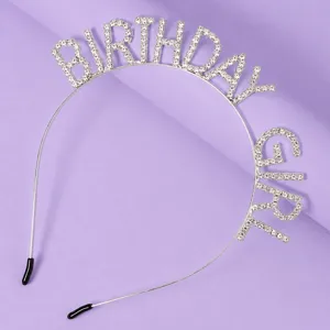 Diadème anniversaire fille strass scintillant serre-tête en métal argenté pour fête