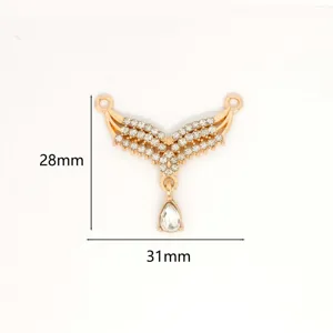 Connettore strass in lega dorata ciondolo gioielli fai da te forma ala goccia 28x31mm