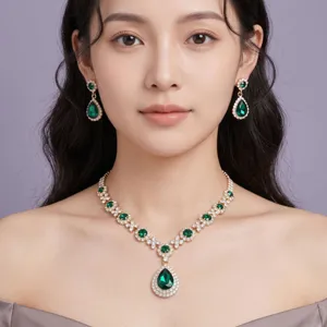 Luxe Legering Strass Sieradenset Bloemen Druppelvorm Ketting Oorbellen Set Voor Bruid Bruiloft Banket Formeel Diner Feest Vrouwen Accessoires