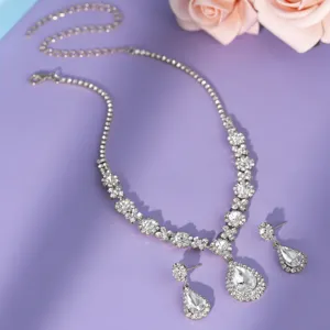 Elegante strass halsketting oorbellen set bruid huwelijk kristal sieraden accessoire