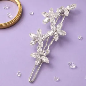 Crystal floral hair pin u-shaped bridal wedding hair clip sparkly silver accessory for women