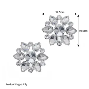 Rhinestone shoe clip detail view, sparkling crystal floral accessory, 5cm width size.