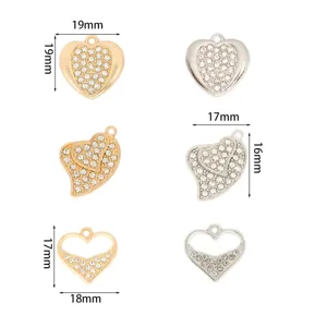 Rhinestone heart charms detail view, ideal for DIY necklaces, earrings, and bag accessories.