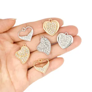 Alloy Heart Rhinestone Charms Valentine Day Pendant DIY Jewelry Making Accessories For Necklace Bracelet Keychain Earrings Craft Findings