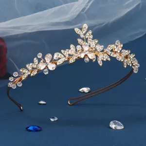 Handgemachte Strass Braut Haarreif Luxus Gold Krone Hochzeit Haarschmuck für Frauen