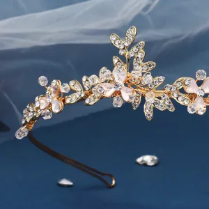 Exquisites goldfarbenes Strass-Braut-Haarband handgefertigte Tiara elegantes Hochzeitsaccessoire