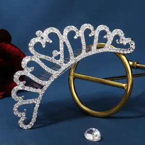 Alloy Rhinestone Heart Crown Tiara Hair Comb For Bridal Wedding Veil Adult Children Silver Princess Hair Accessories